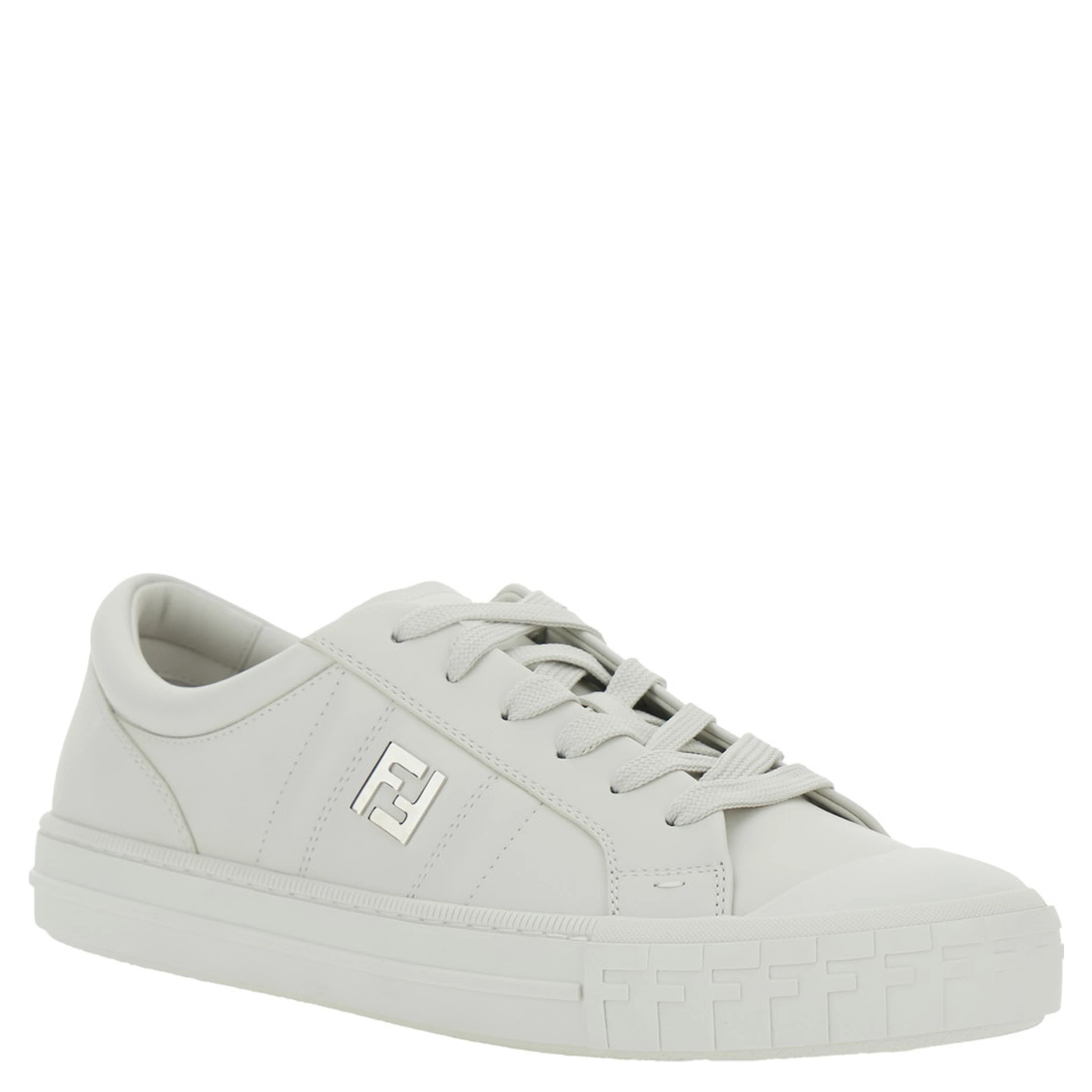 “Domino” White Low-Top Sneakers with Metallic Logo on the Side in Leather Man
