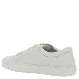 “Domino” White Low-Top Sneakers with Metallic Logo on the Side in Leather Man