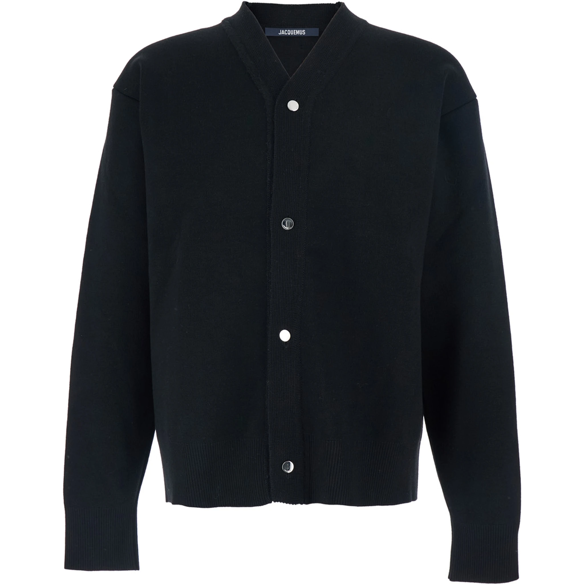 Black V-Neck Cardigan with J Logo on the Back in Wool Man