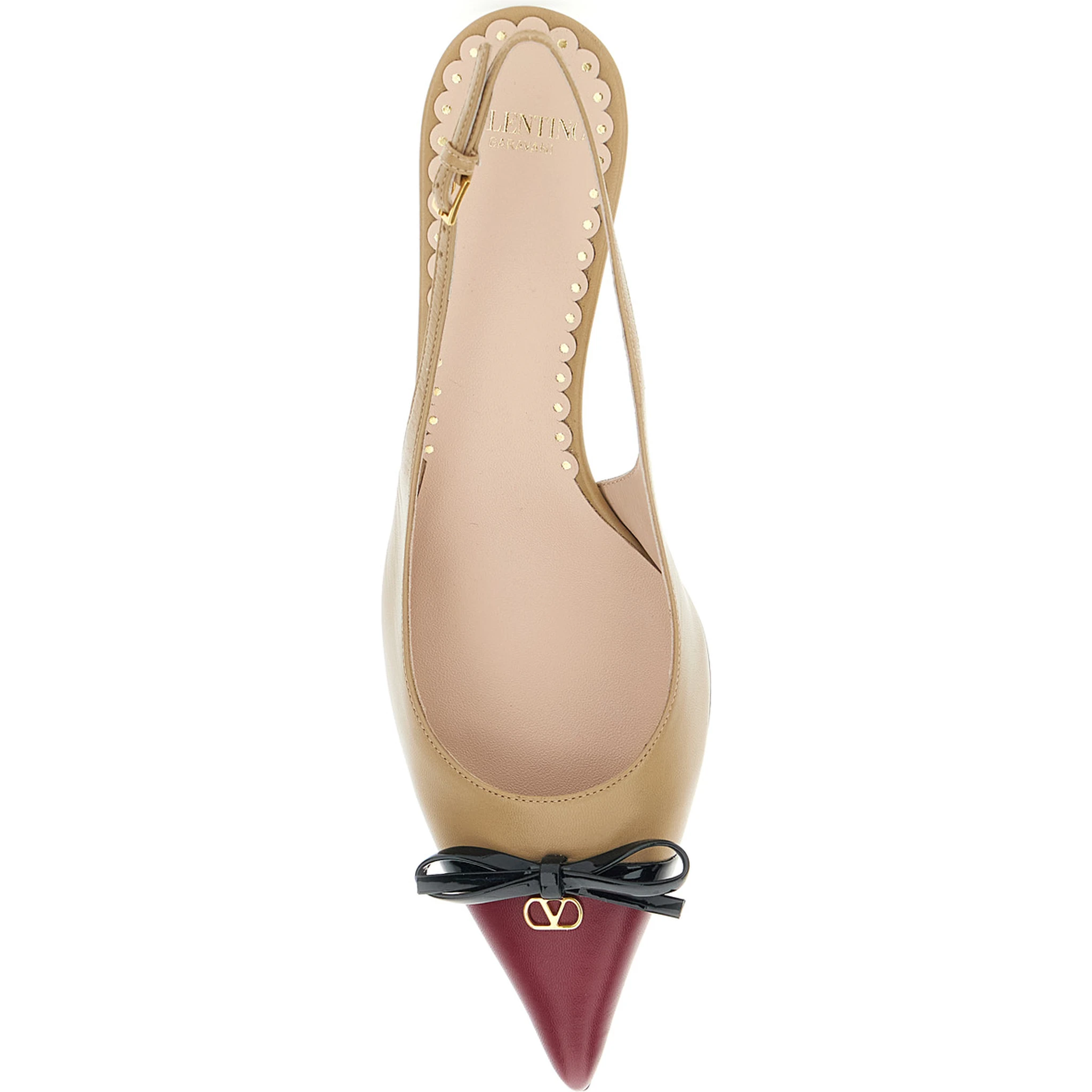 Beige Décolleté with Bow and Logo Plaque on the Front in Leather Woman