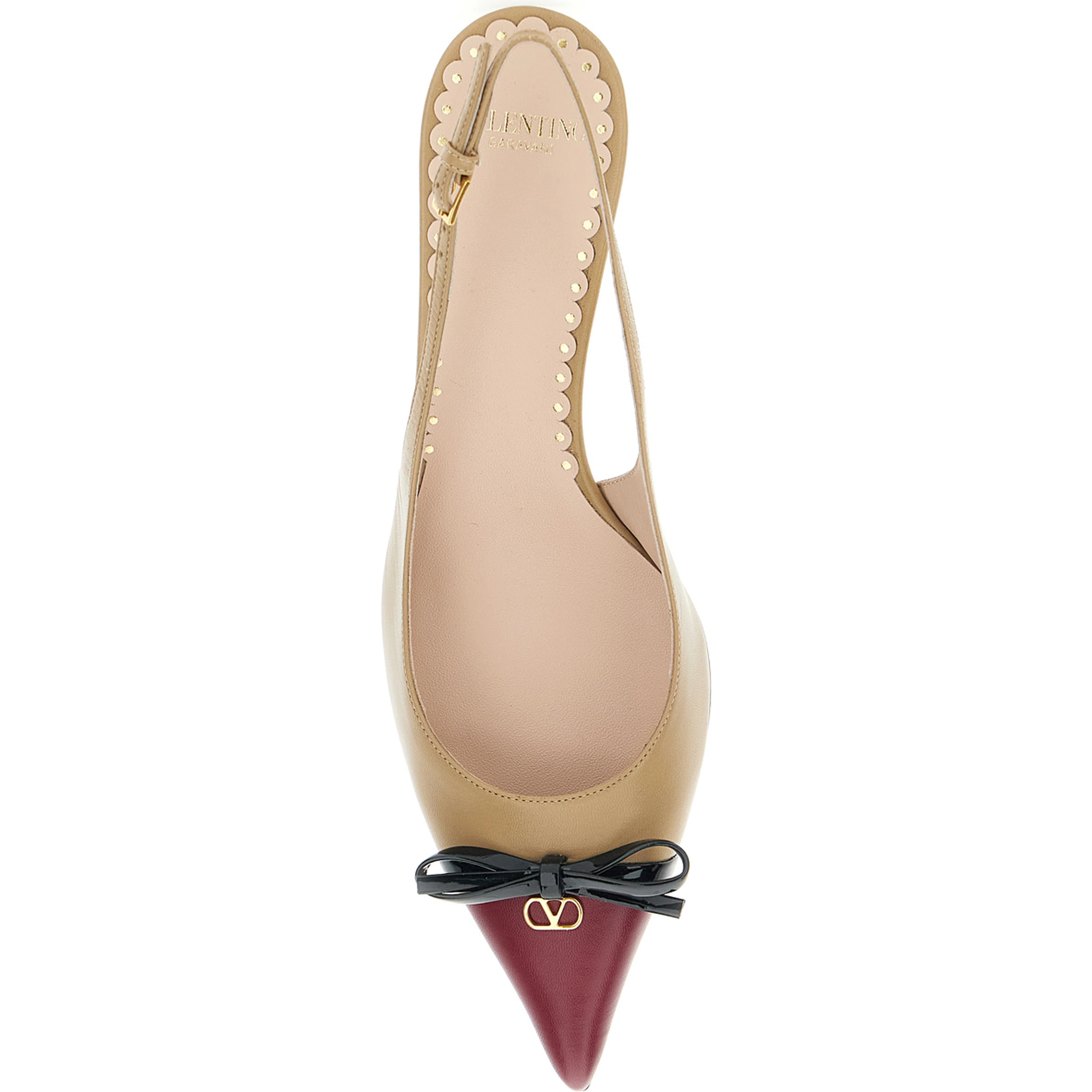Beige Décolleté with Bow and Logo Plaque on the Front in Leather Woman