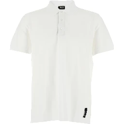 White Polo Shirt with Logo Patch on the Front in Cotton Pique Man
