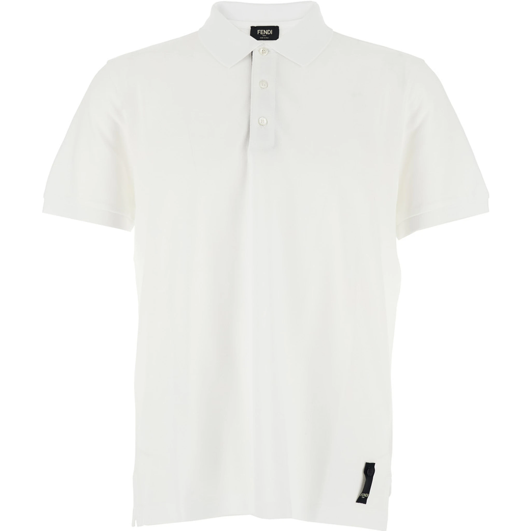White Polo Shirt with Logo Patch on the Front in Cotton Pique Man