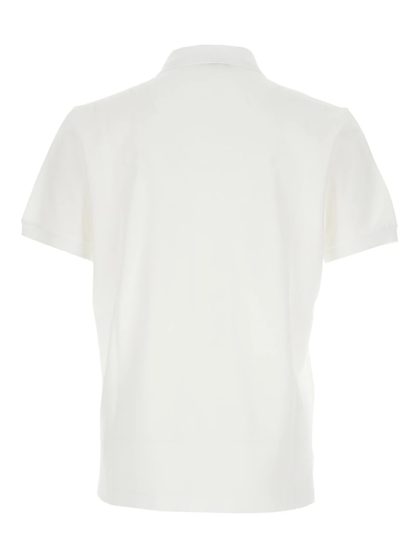 White Polo Shirt with Logo Patch on the Front in Cotton Pique Man