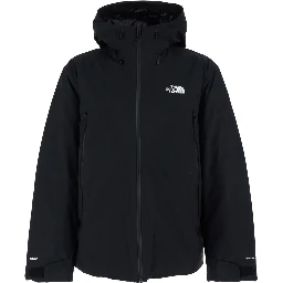 Black Jacket with Drawstring Hood and Logo Detail on Front and Rear in Tech Fabric Man