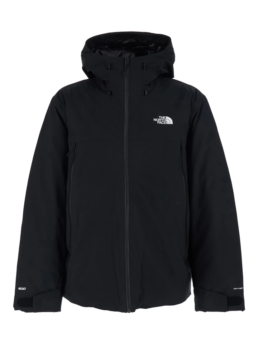 Black Jacket with Drawstring Hood and Logo Detail on Front and Rear in Tech Fabric Man