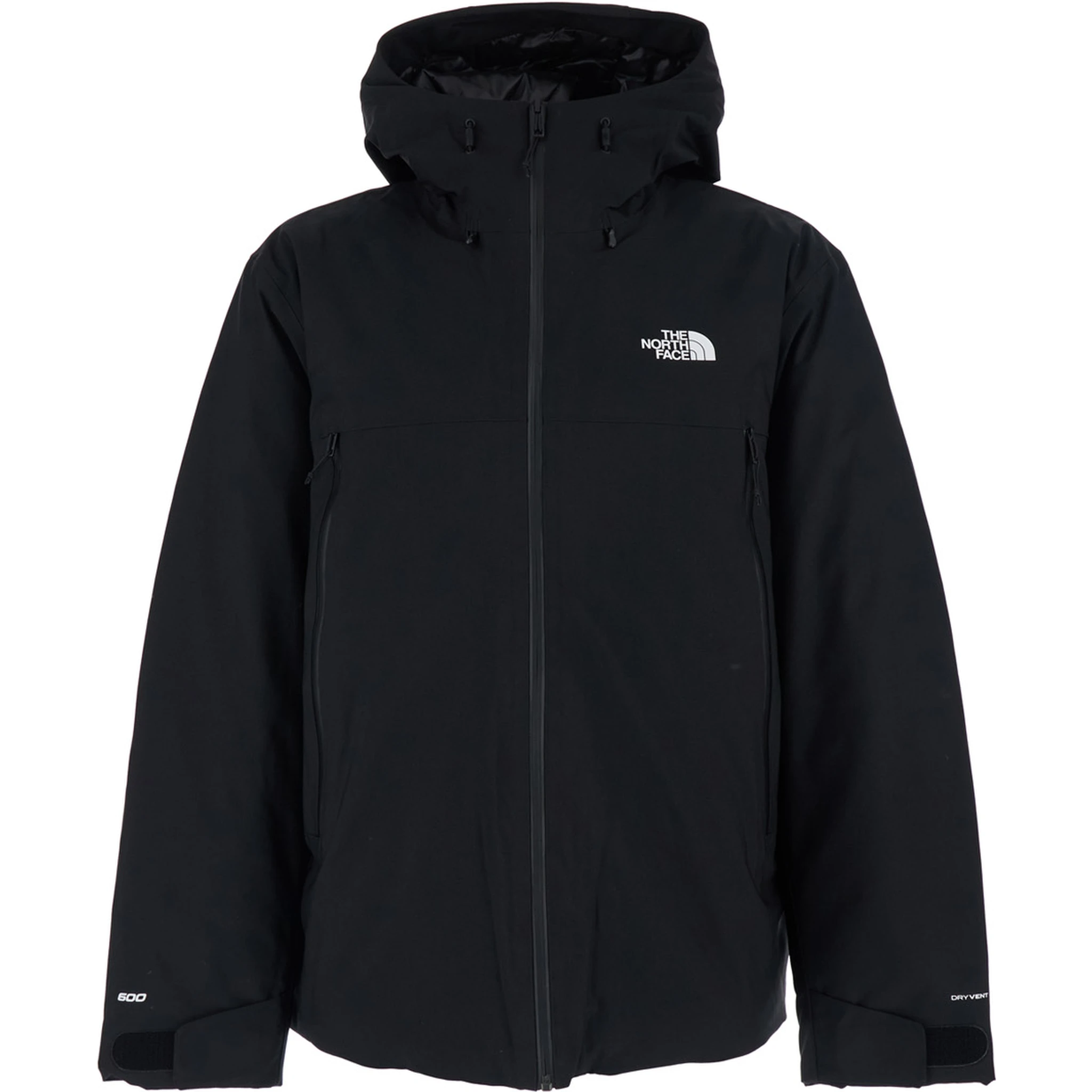 Black Jacket with Drawstring Hood and Logo Detail on Front and Rear in Tech Fabric Man