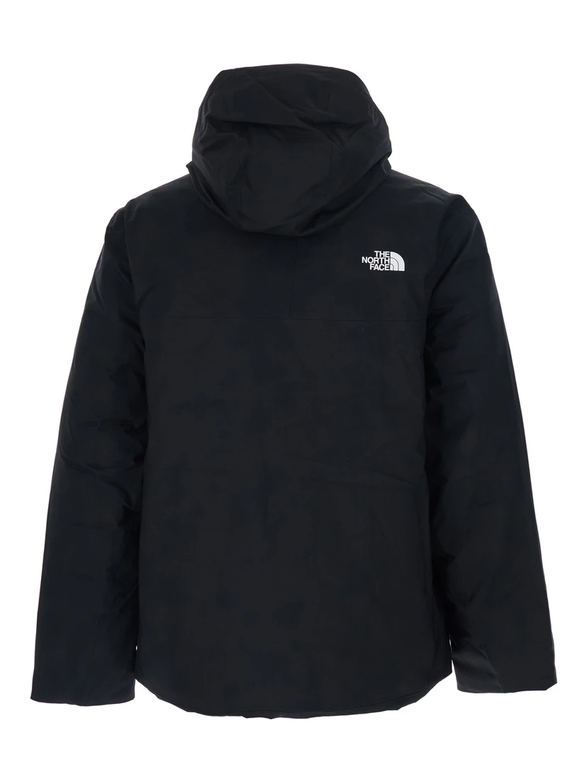 Black Jacket with Drawstring Hood and Logo Detail on Front and Rear in Tech Fabric Man
