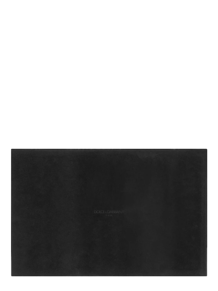 Black Rectangular Tray with All-Over Logo Print in Lacquered Wood Home