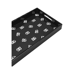 Black Rectangular Tray with All-Over Logo Print in Lacquered Wood Home