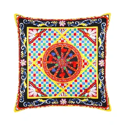 Multicolor Square Cushion with All-Over Graphic Print in Cotton Home