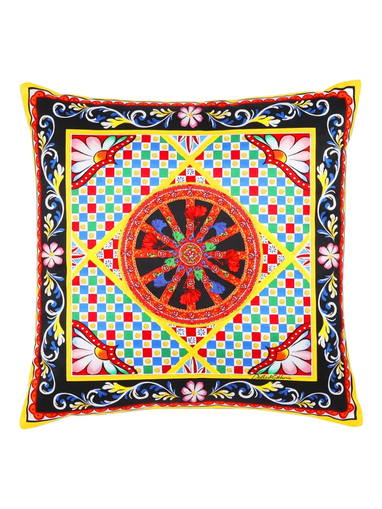Multicolor Square Cushion with All-Over Graphic Print in Cotton Home