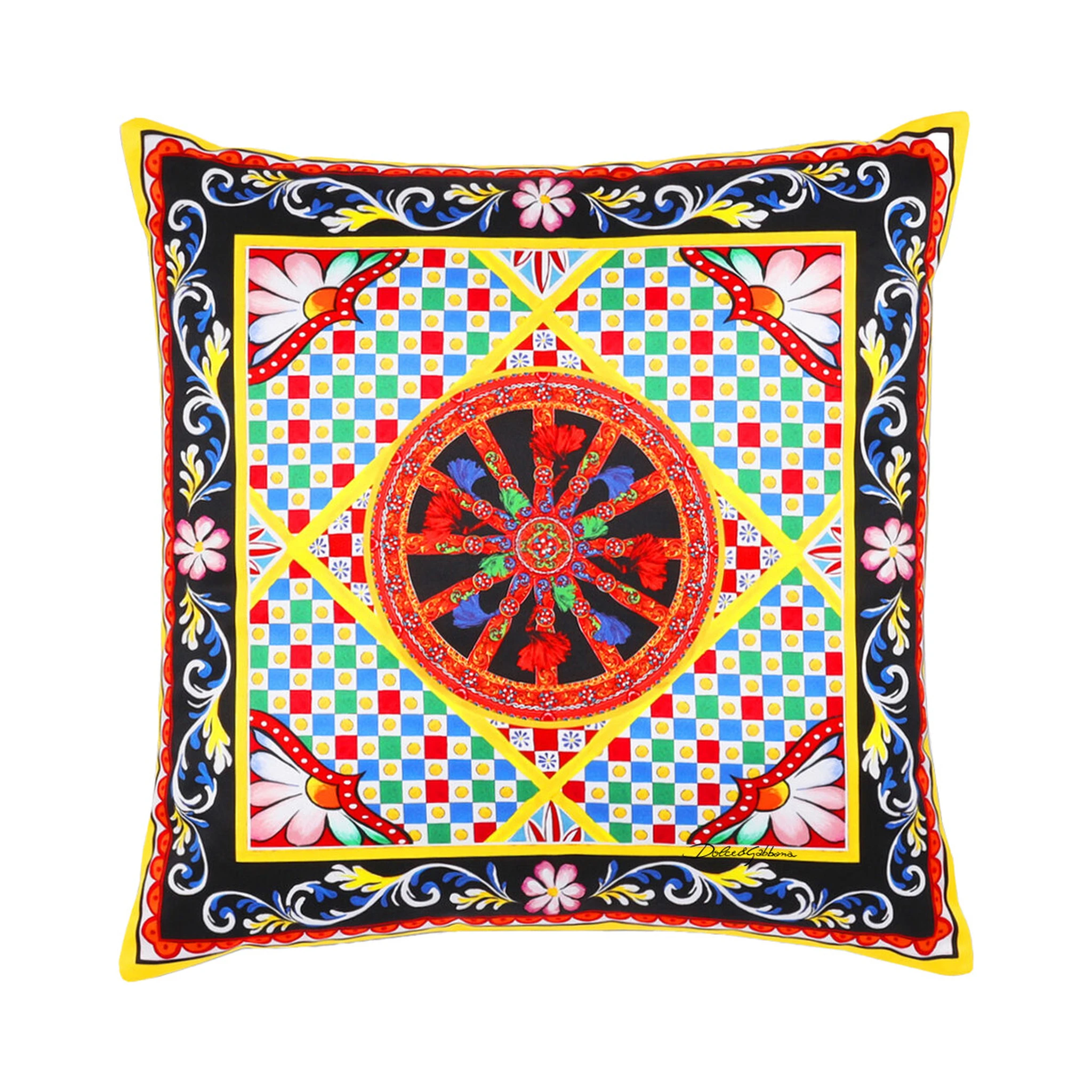 Multicolor Square Cushion with All-Over Graphic Print in Cotton Home