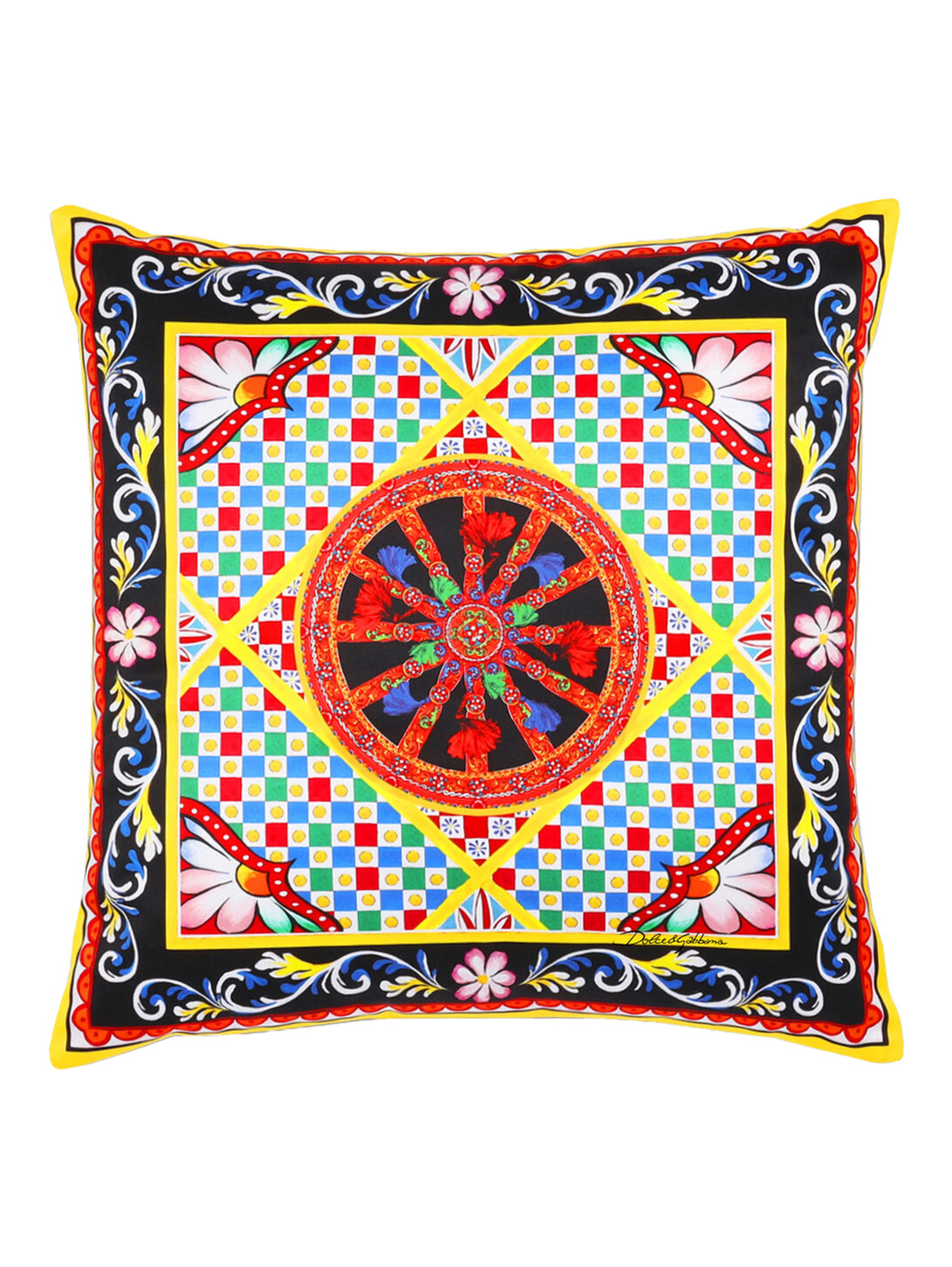 Multicolor Square Cushion with All-Over Graphic Print in Cotton Home