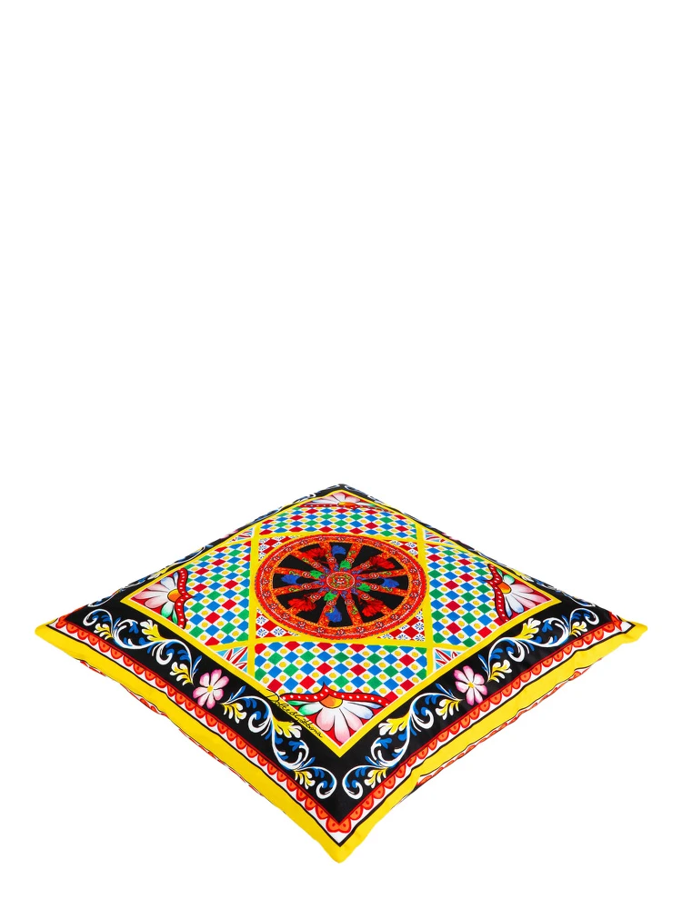 Multicolor Square Cushion with All-Over Graphic Print in Cotton Home alternative