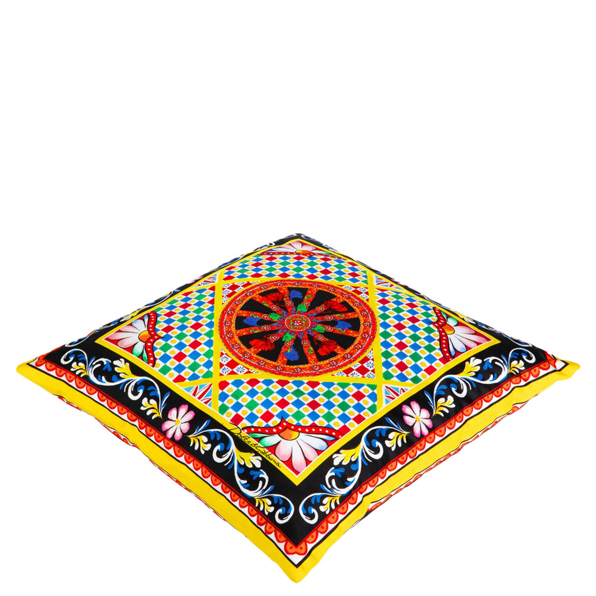 Multicolor Square Cushion with All-Over Graphic Print in Cotton Home