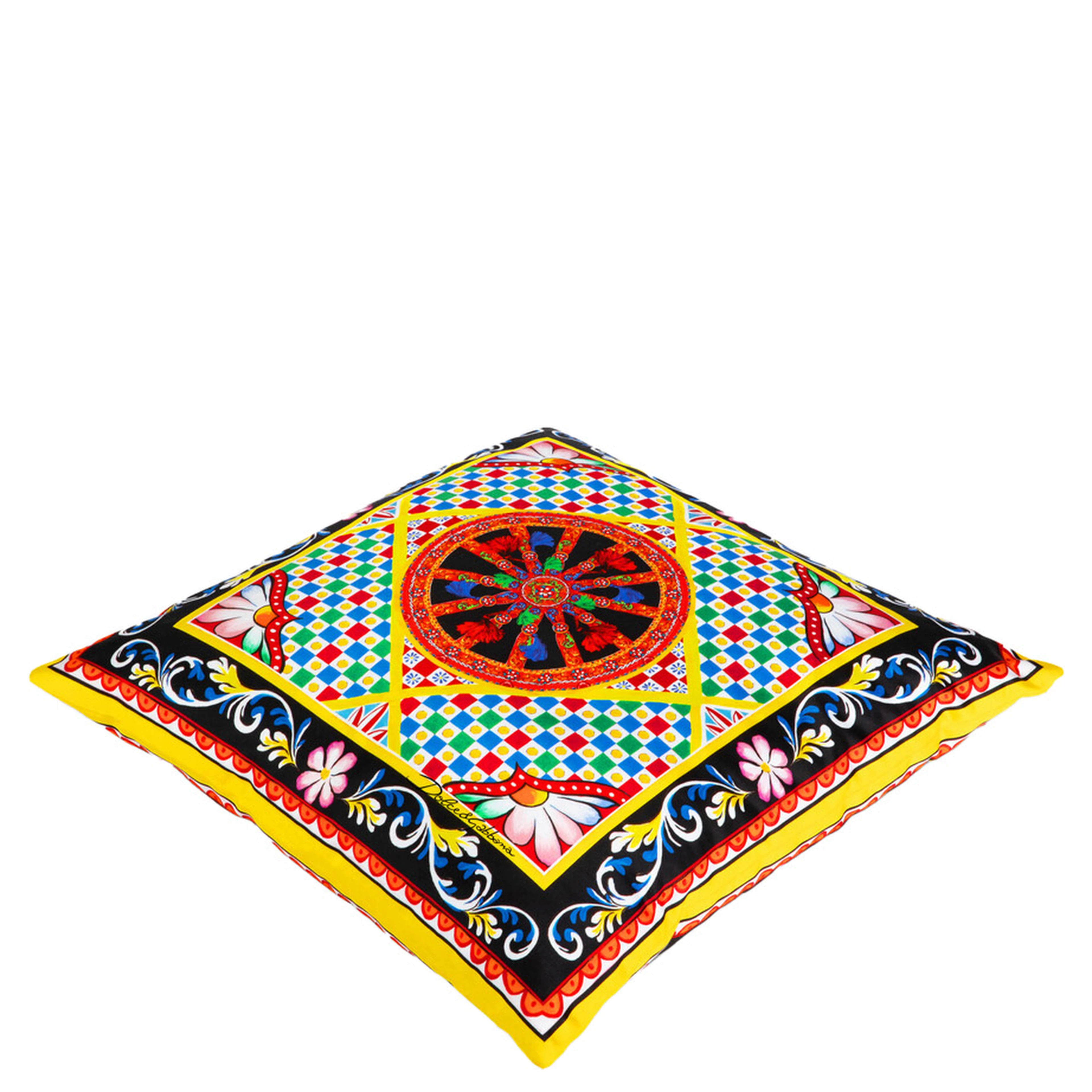 Multicolor Square Cushion with All-Over Graphic Print in Cotton Home