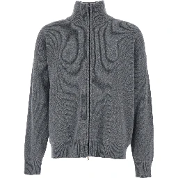 Grey Sweatshirt with Dropped Shoulders and Front Zip Closure in Wool Man