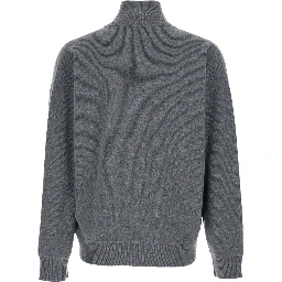 Grey Sweatshirt with Dropped Shoulders and Front Zip Closure in Wool Man