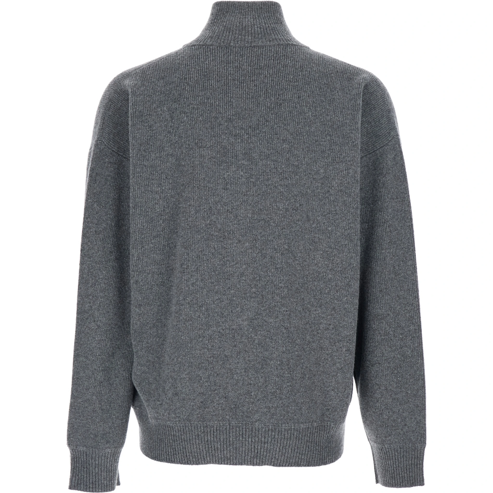 Grey Sweatshirt with Dropped Shoulders and Front Zip Closure in Wool Man