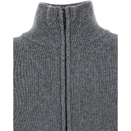 Grey Sweatshirt with Dropped Shoulders and Front Zip Closure in Wool Man