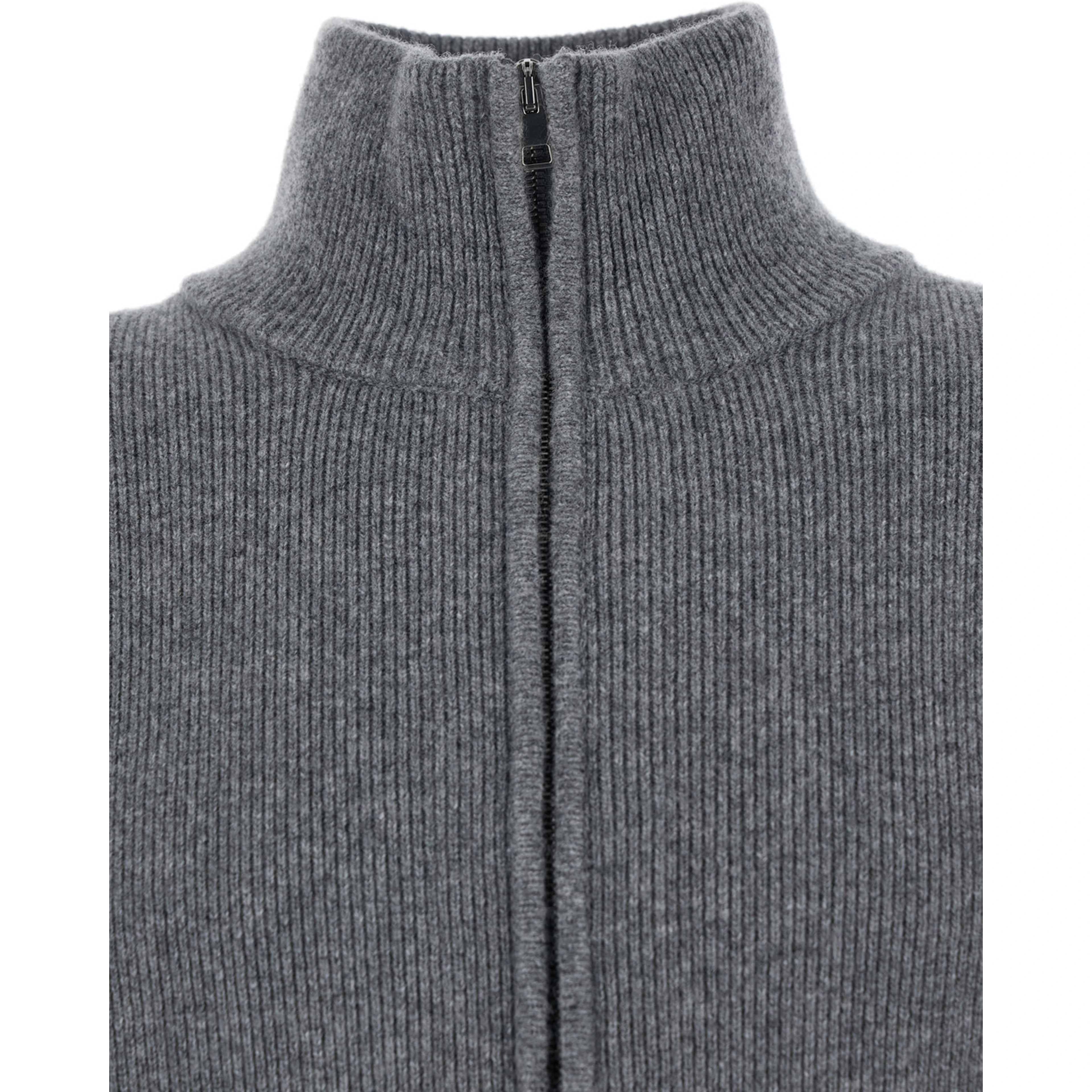 Grey Sweatshirt with Dropped Shoulders and Front Zip Closure in Wool Man