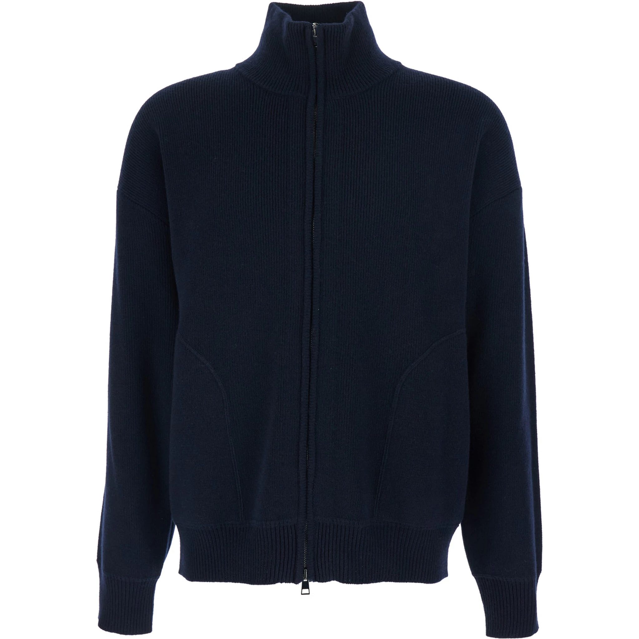 Blue Sweatshirt with Dropped Shoulders and Front Zip Closure in Wool Man