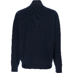 Blue Sweatshirt with Dropped Shoulders and Front Zip Closure in Wool Man