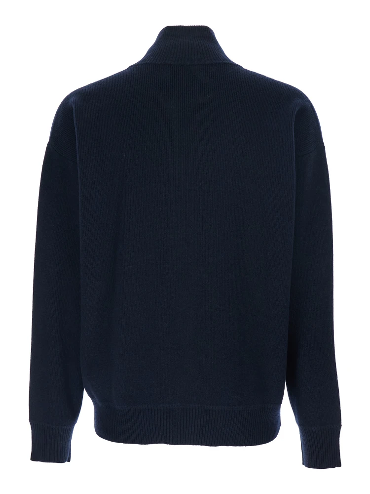 Blue Sweatshirt with Dropped Shoulders and Front Zip Closure in Wool Man alternative