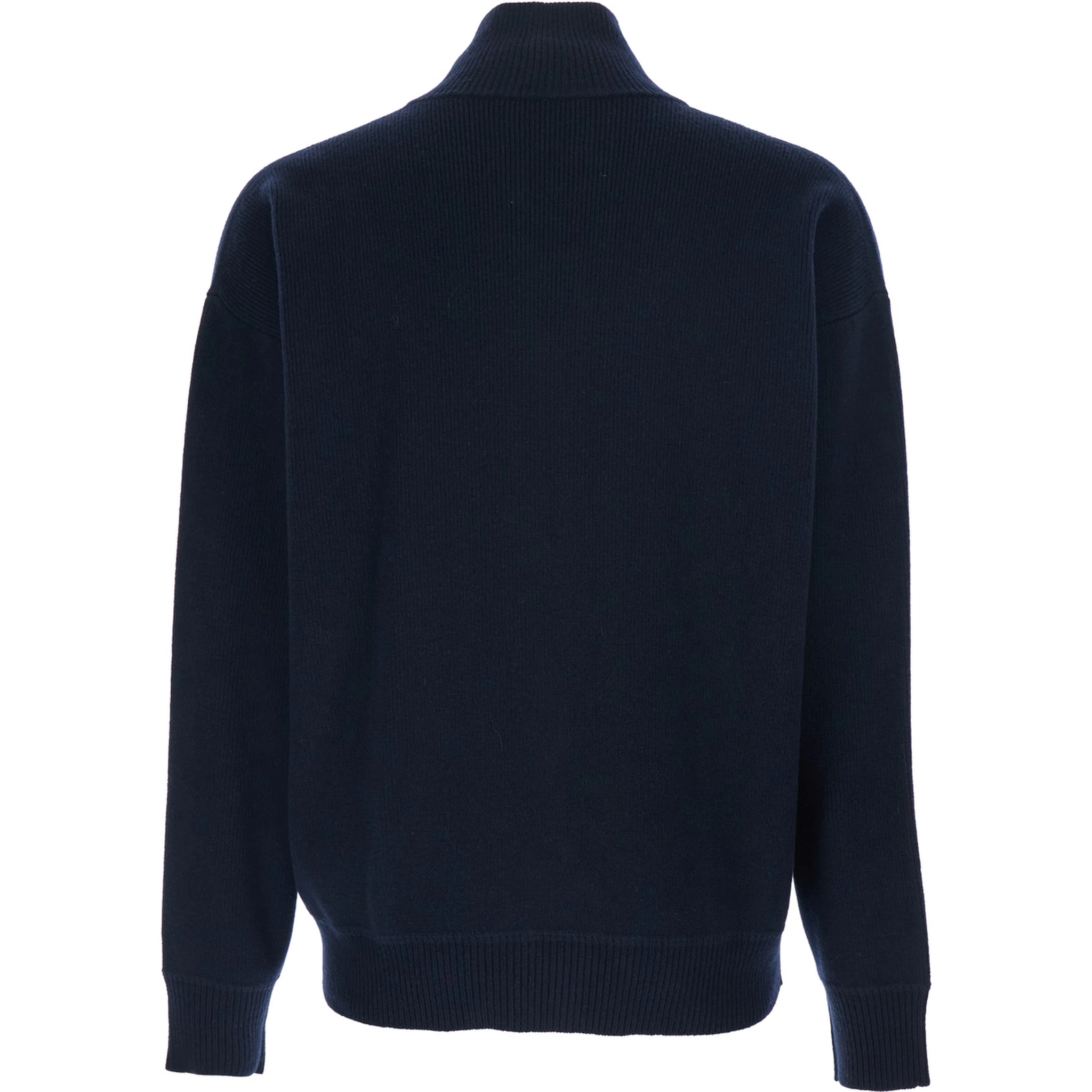 Blue Sweatshirt with Dropped Shoulders and Front Zip Closure in Wool Man