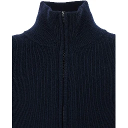 Blue Sweatshirt with Dropped Shoulders and Front Zip Closure in Wool Man
