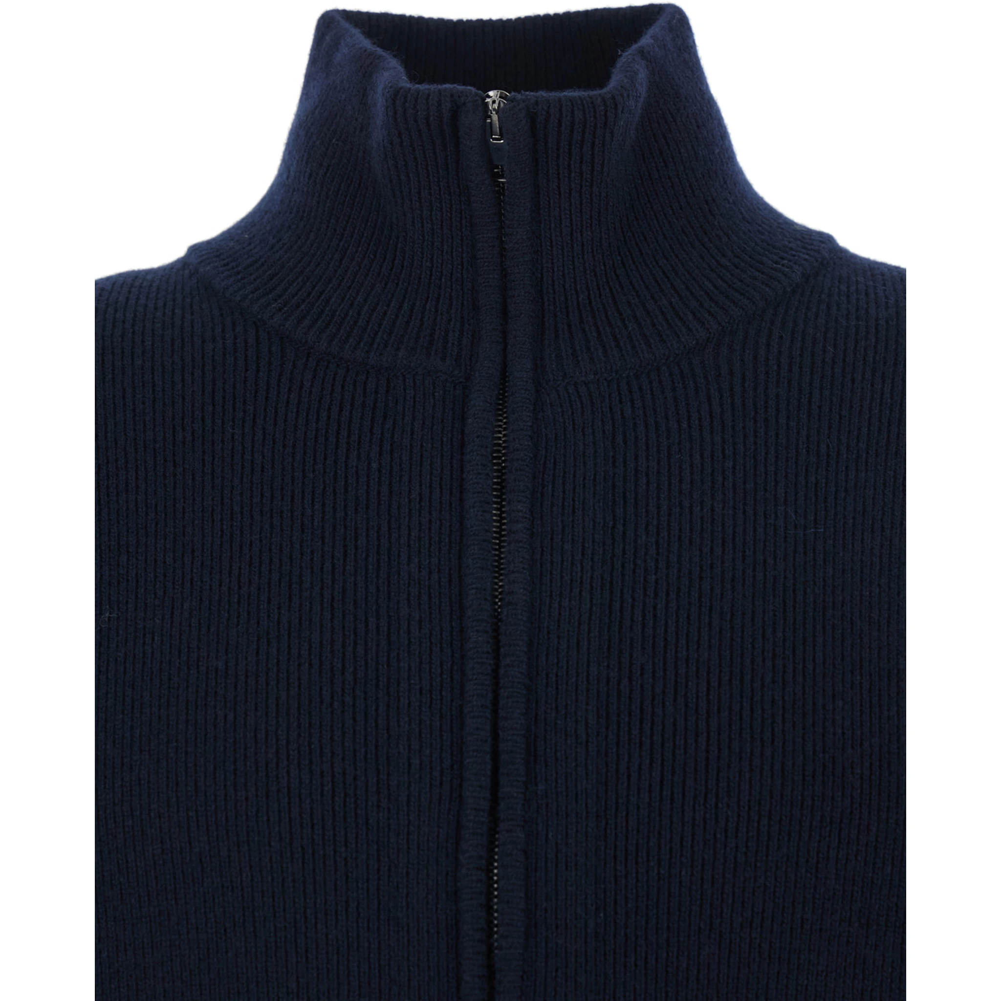 Blue Sweatshirt with Dropped Shoulders and Front Zip Closure in Wool Man