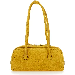 Boston Yellow Shoulder Bag with Embossed Logo Lettering on the Front in Suede Woman