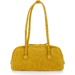 Boston Yellow Shoulder Bag with Embossed Logo Lettering on the Front in Suede Woman