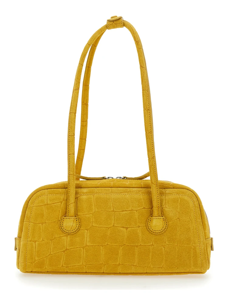 Boston Yellow Shoulder Bag with Embossed Logo Lettering on the Front in Suede Woman alternative