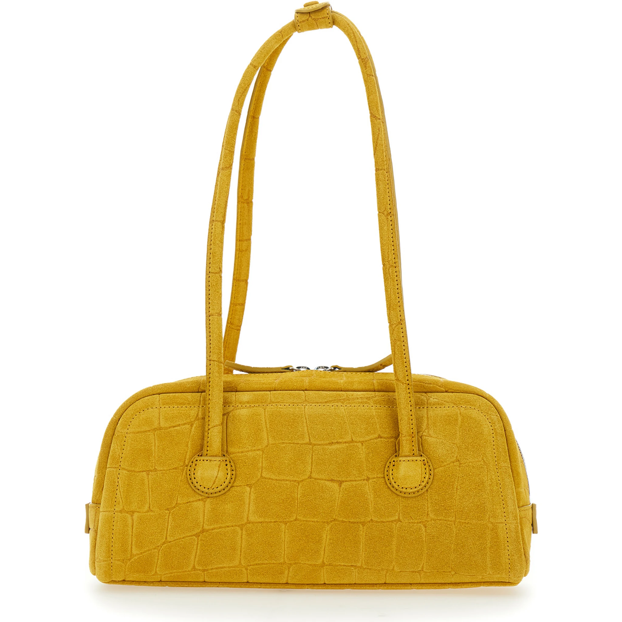 Boston Yellow Shoulder Bag with Embossed Logo Lettering on the Front in Suede Woman