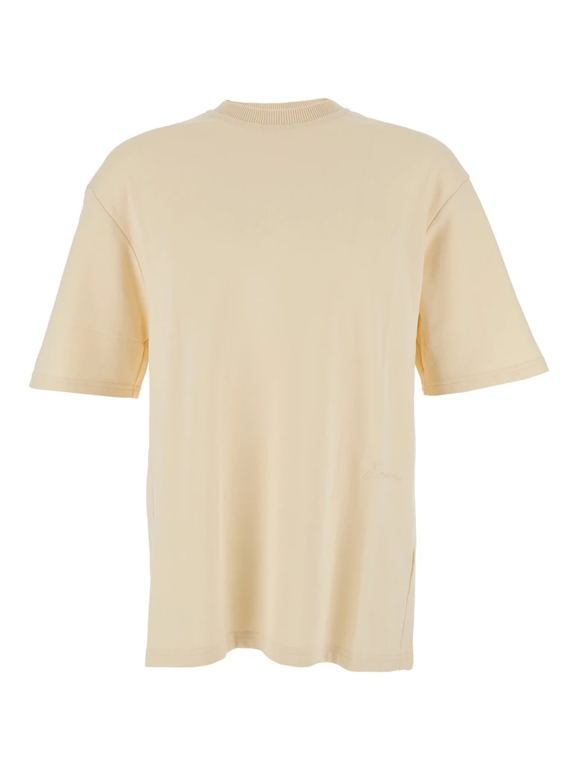 Le T-Shirt Fino Beige T-Shirt with Logo Lettering on the Front in Cotton Man