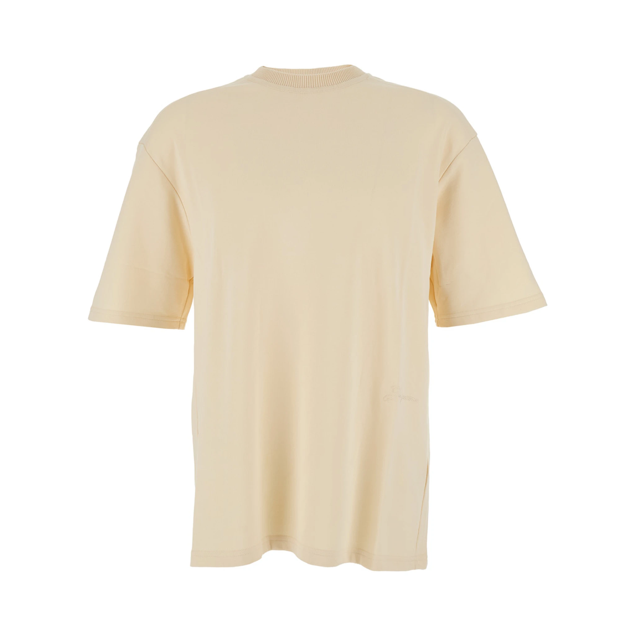 Le T-Shirt Fino Beige T-Shirt with Logo Lettering on the Front in Cotton Man