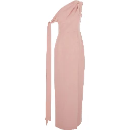 Irina Pink One-Shoulder Long Dress with Draped Neckline in Fabric Woman