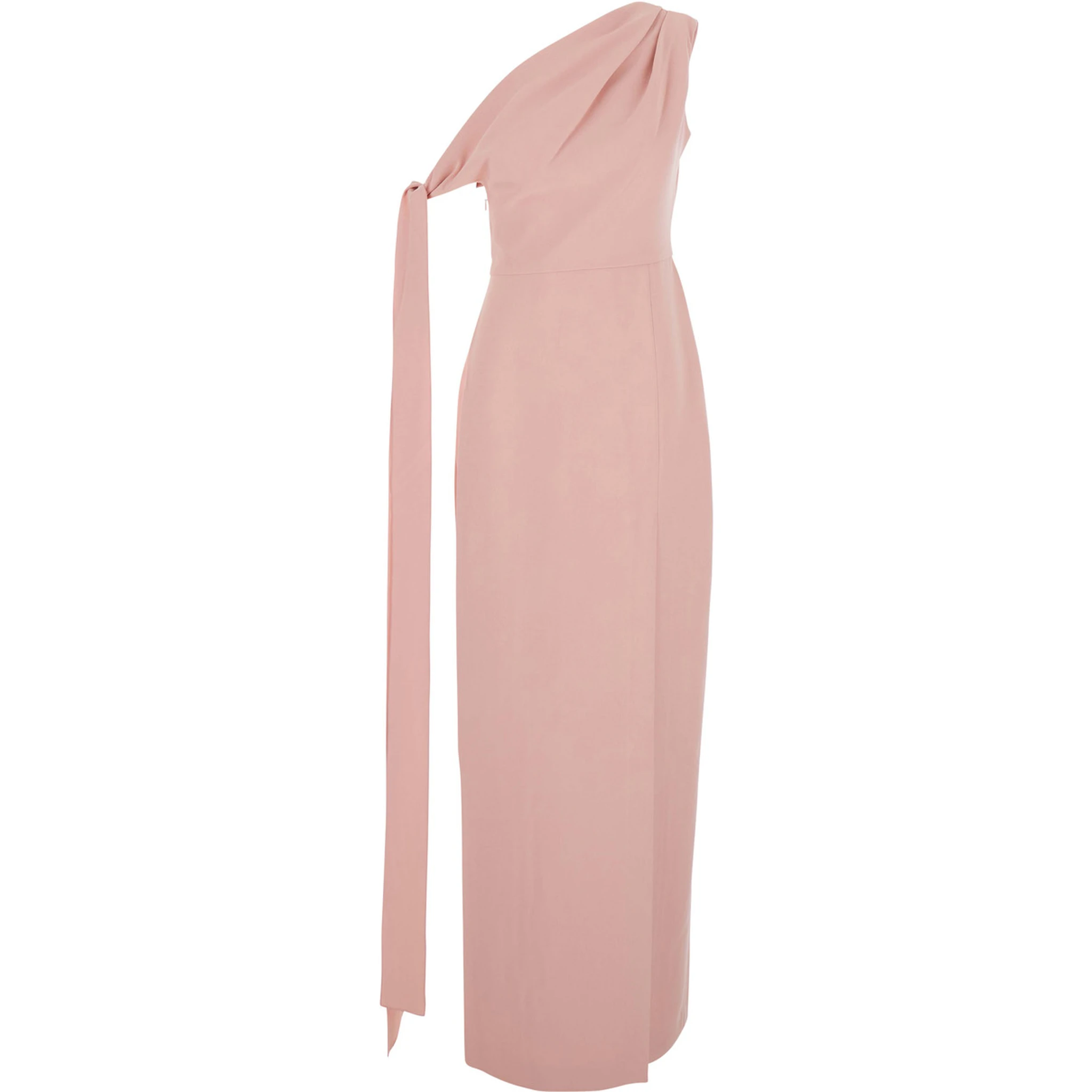 Irina Pink One-Shoulder Long Dress with Draped Neckline in Fabric Woman