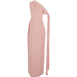 Irina Pink One-Shoulder Long Dress with Draped Neckline in Fabric Woman