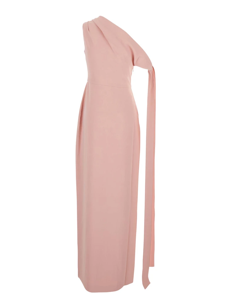 Irina Pink One-Shoulder Long Dress with Draped Neckline in Fabric Woman alternative