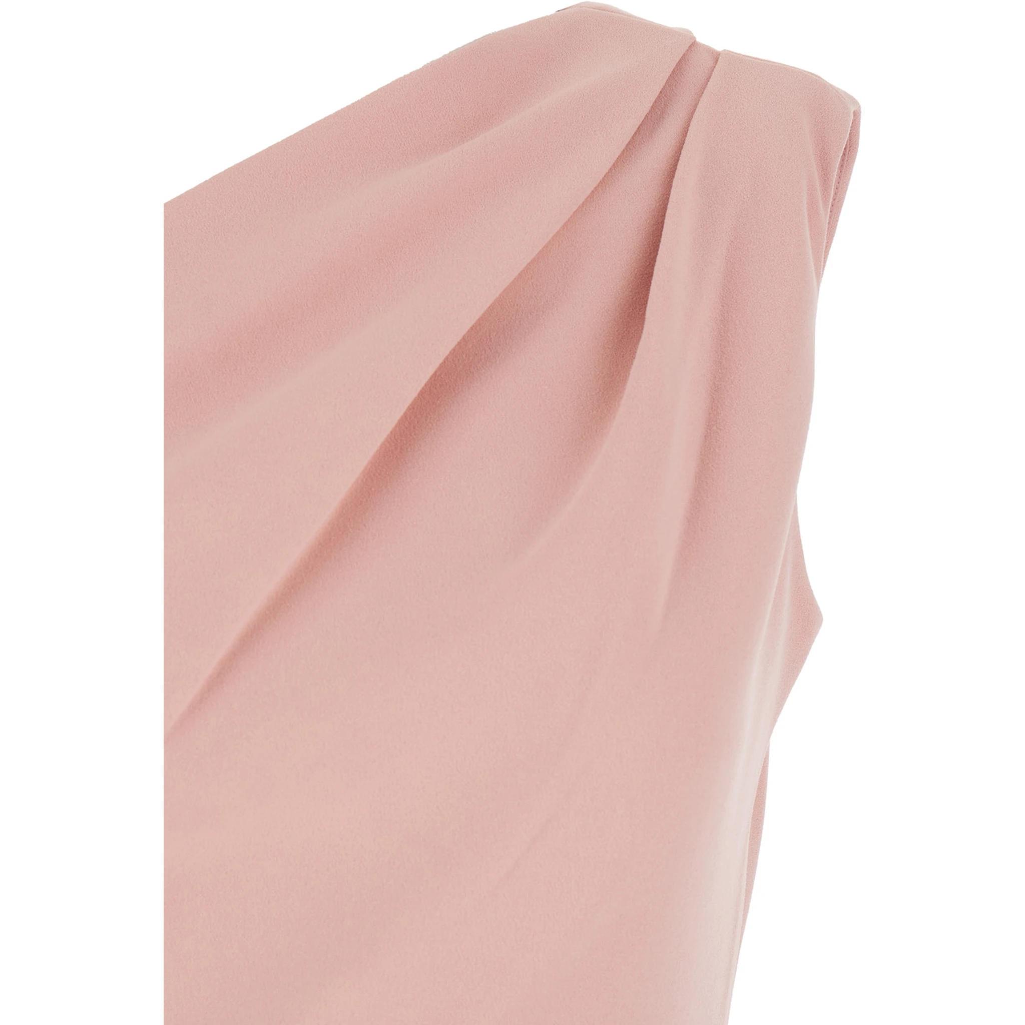 Irina Pink One-Shoulder Long Dress with Draped Neckline in Fabric Woman