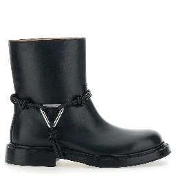 Black Ankle Boots with Metallic Detail on the Side and Applied Laces in Leather Woman
