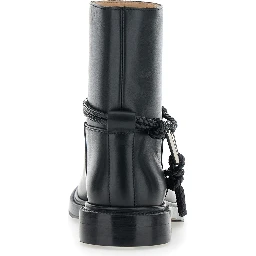 Black Ankle Boots with Metallic Detail on the Side and Applied Laces in Leather Woman