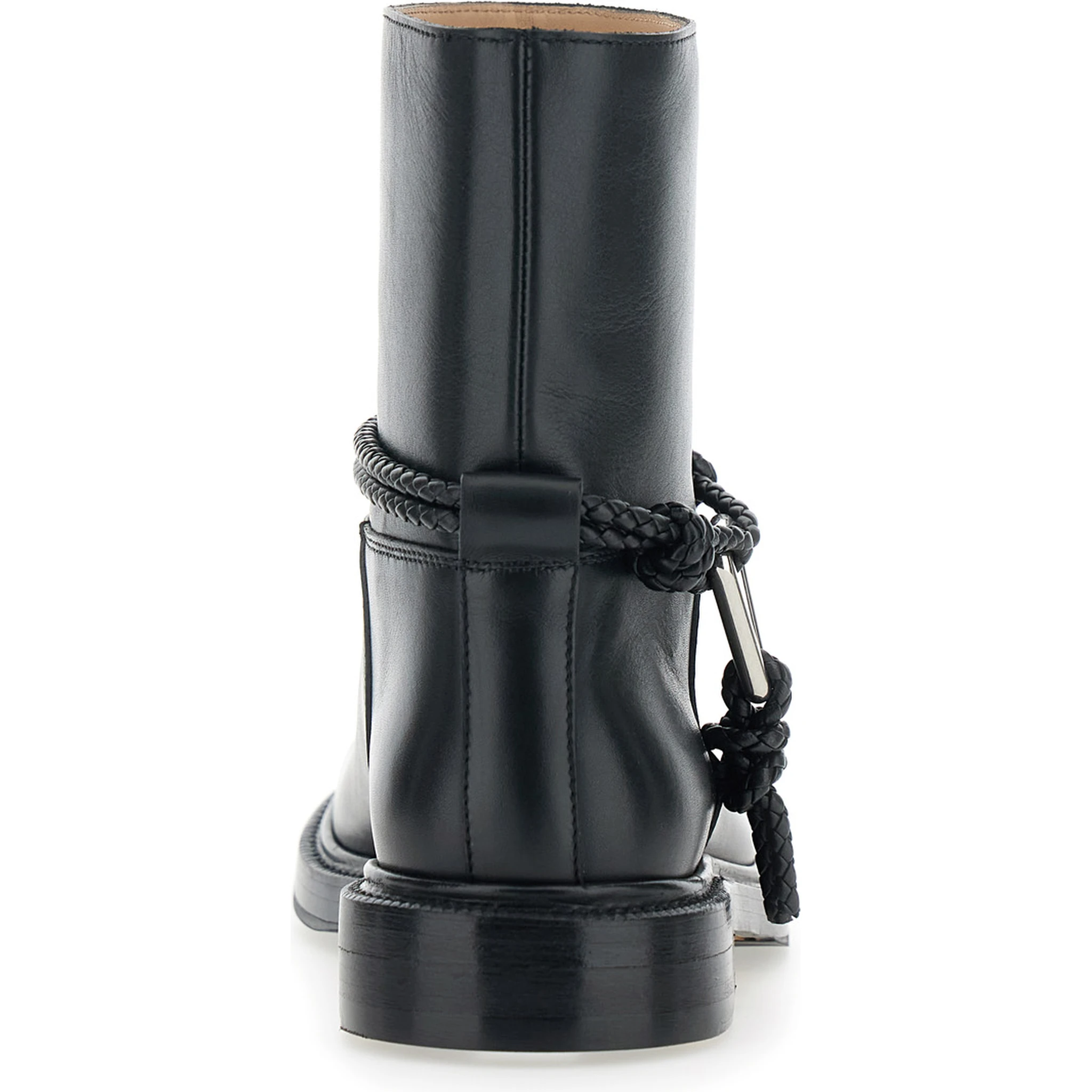 Black Ankle Boots with Metallic Detail on the Side and Applied Laces in Leather Woman