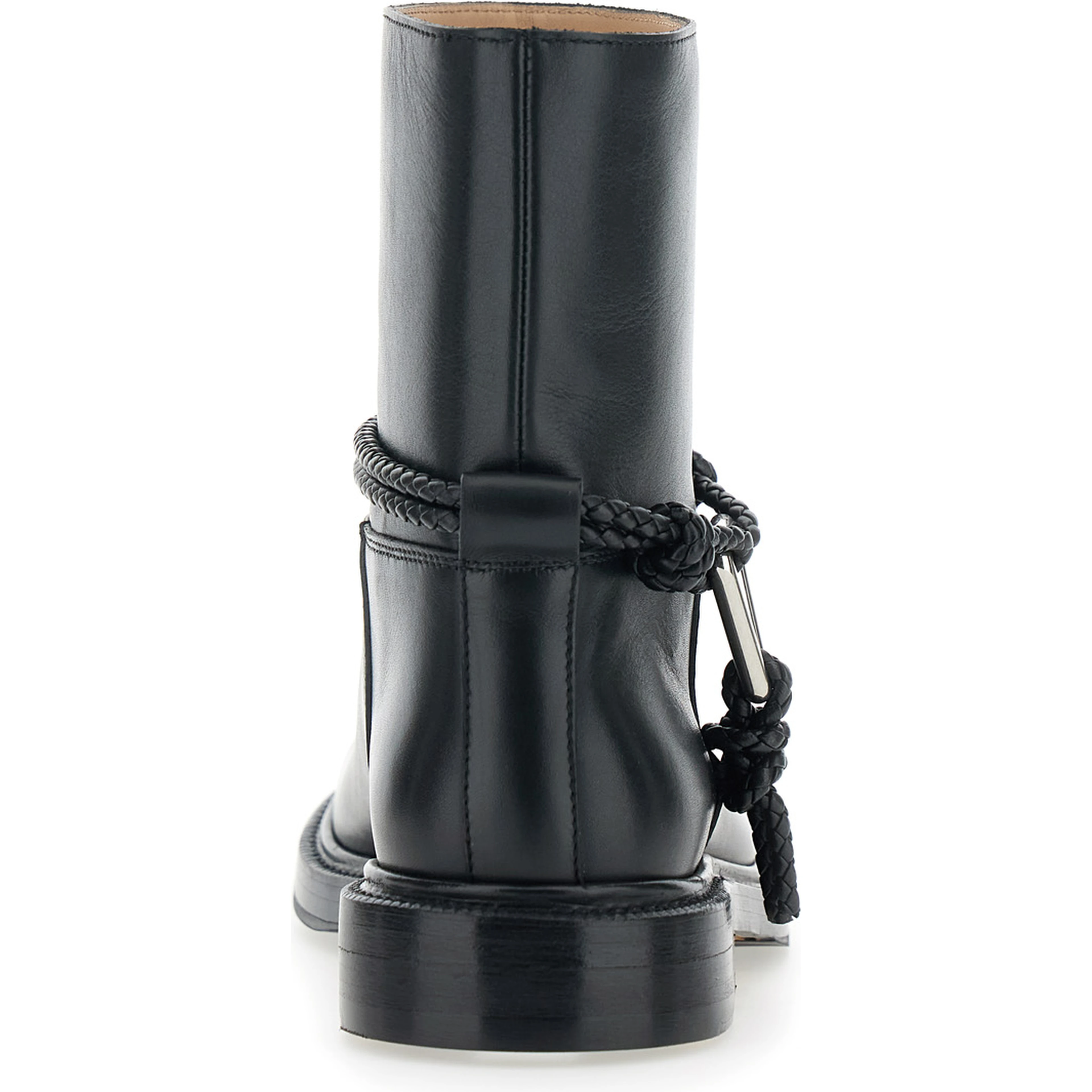 Black Ankle Boots with Metallic Detail on the Side and Applied Laces in Leather Woman