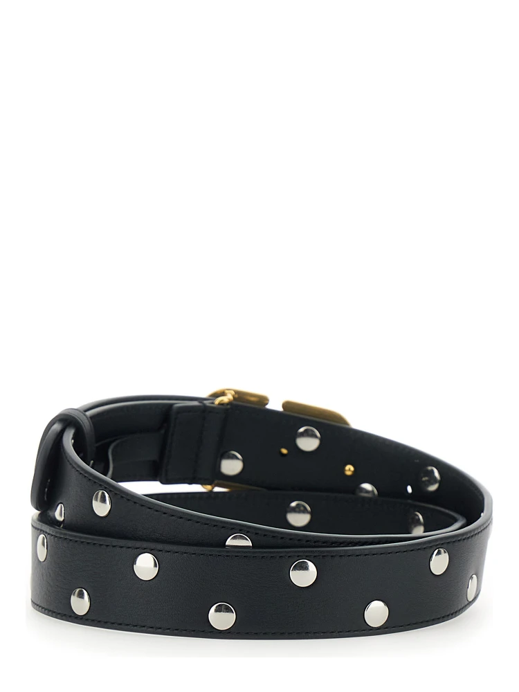 Black Belt with VLogo Buckle Closure and All-Over Stud Embellishments in Leather Woman alternative