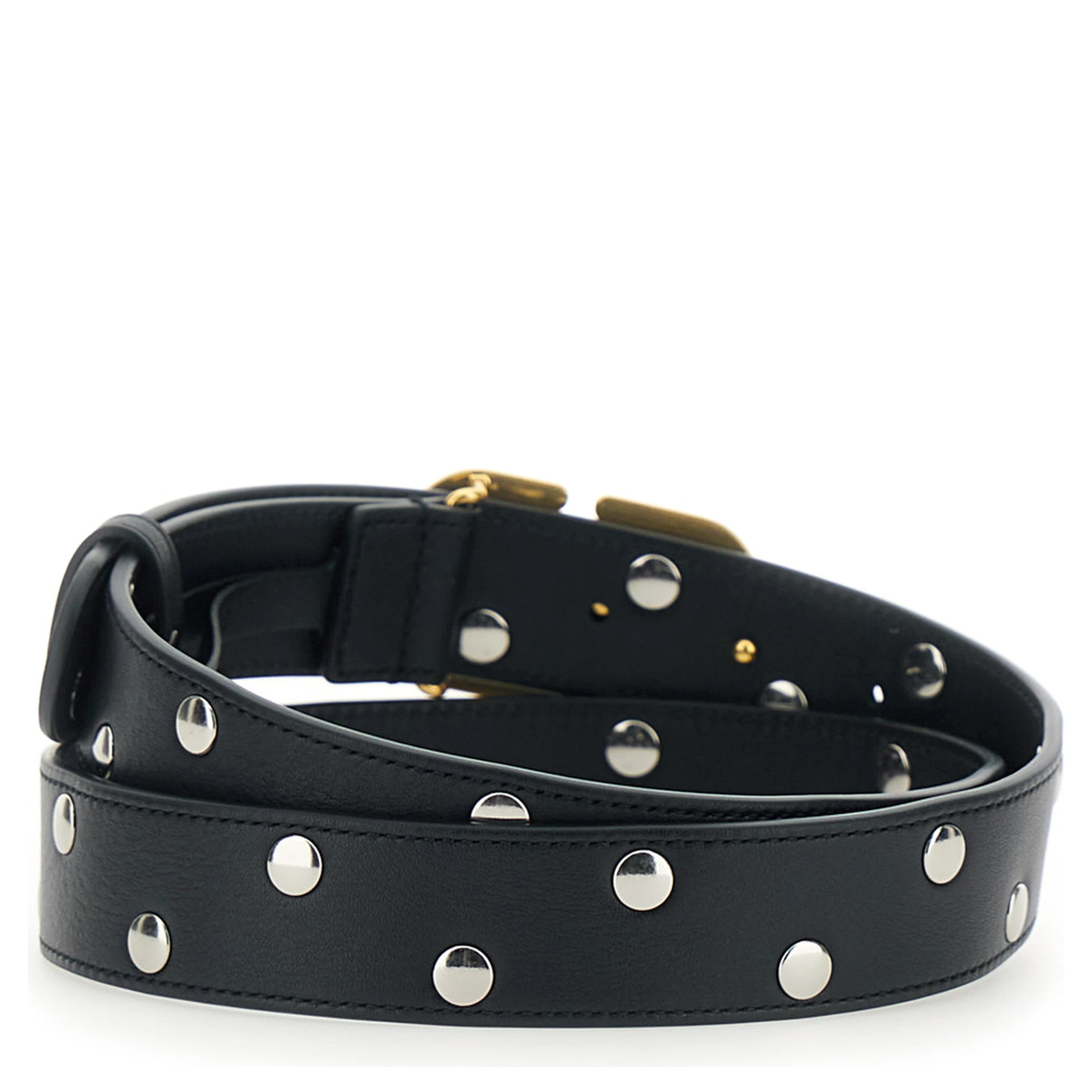 Black Belt with VLogo Buckle Closure and All-Over Stud Embellishments in Leather Woman