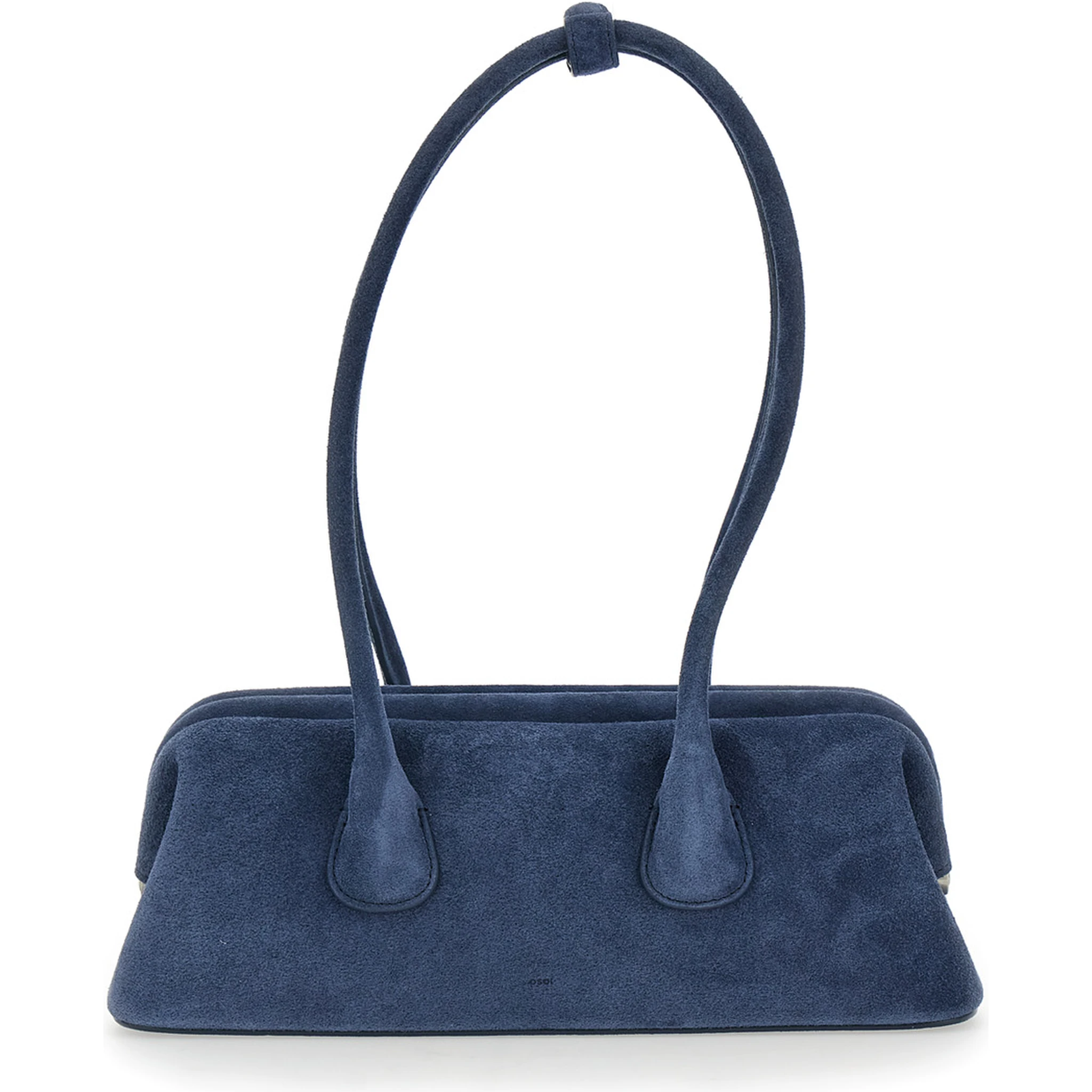 Boat Wide Mini Blue Shoulder Bag with Round Handles in Suede Woman
